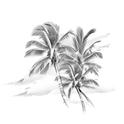 breast cancer ribbon with palm trees and doves  tattoo design idea