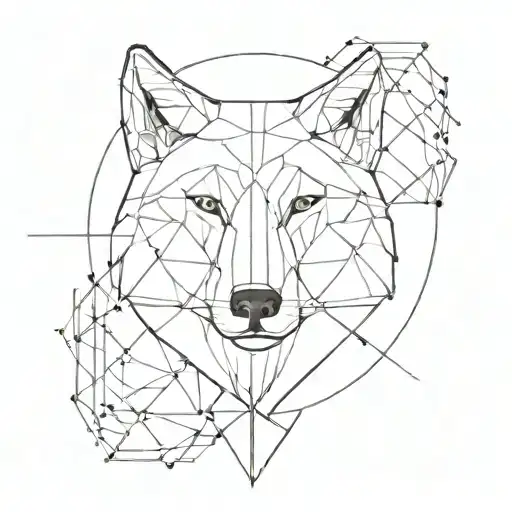 A minimalist geometric wolf design incorporating elements of the cross and Jesus tattoo design idea