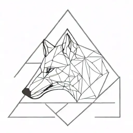 A minimalist geometric wolf design incorporating elements of the cross and Jesus tattoo design idea