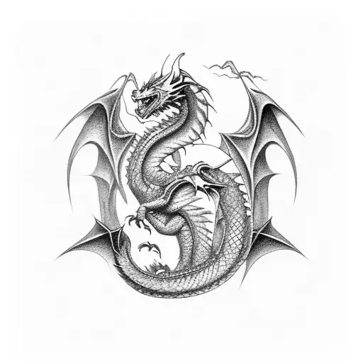 Dragon whit heart  tattoo design idea