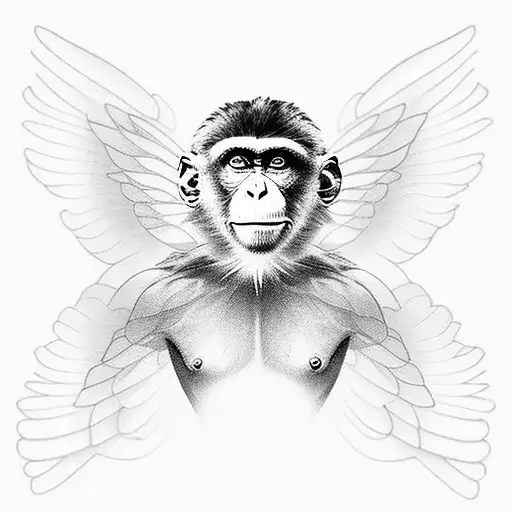 monkey with wings inside a bird cage tattoo design idea