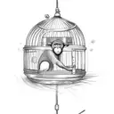 monkey inside a bird cage tattoo design idea