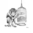 monkey inside a bird cage tattoo design idea
