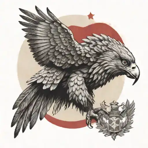 Hussar Wings and a white crowned eagle against the background of the Polish Flag - slightly dirty tattoo design idea