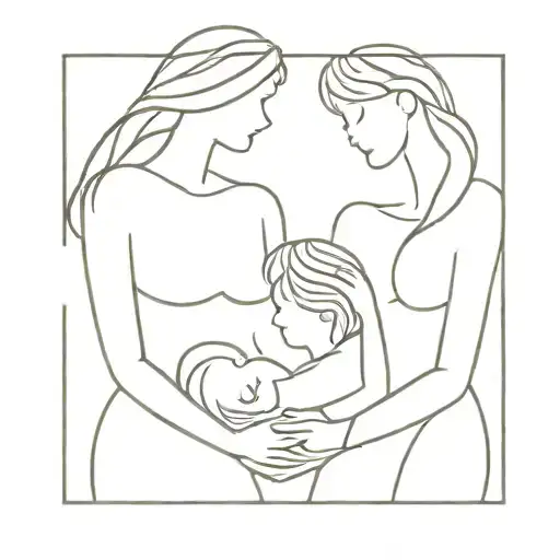 mother and 2 daughters tattoo design idea