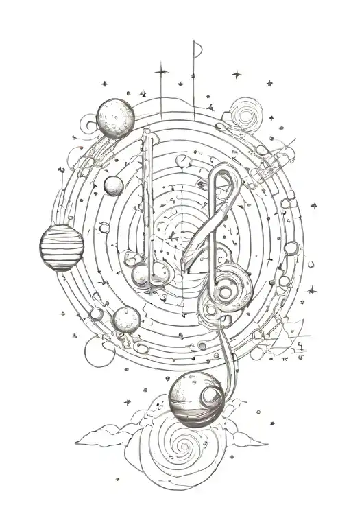 music note but made out of planets and outer space theme tattoo design idea