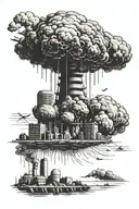 nuclear bomb apocalyptic cityscape tattoo design idea