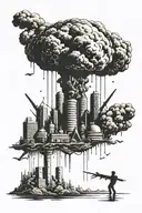 nuclear bomb apocalyptic cityscape tattoo design idea