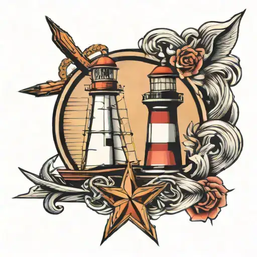 lighthouse sailboat and anchor cross tattoo design idea