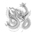 A Chinese dragon flying through a sky filled with intricate clouds made of binary code tattoo design idea
