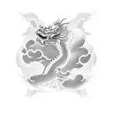 A Chinese dragon flying through a sky filled with intricate clouds made of binary code tattoo design idea