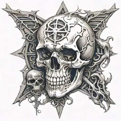 Chaos symbol with a skull in the middle tattoo design idea