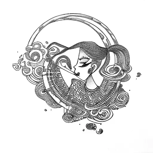 woman blowing wind tattoo design idea