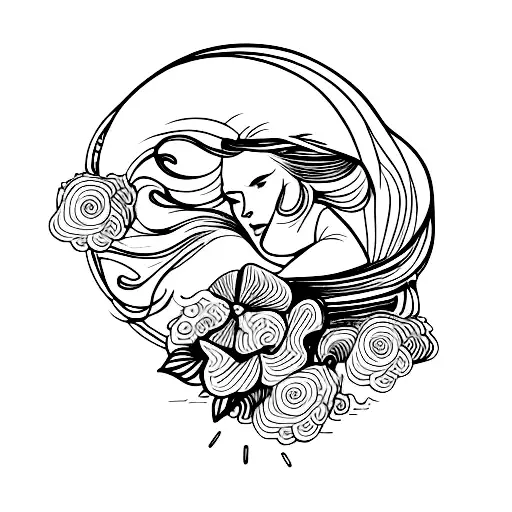 woman blowing wind tattoo design idea