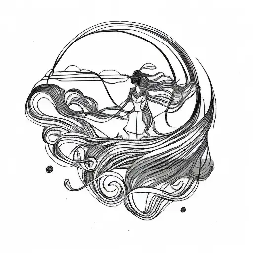woman blowing wind tattoo design idea