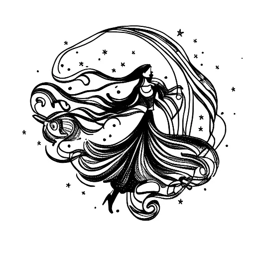 woman blowing wind tattoo design idea