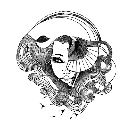 woman blowing wind tattoo design idea