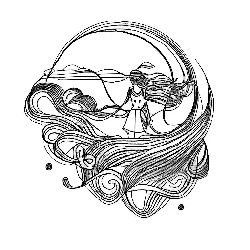 woman blowing wind tattoo design idea