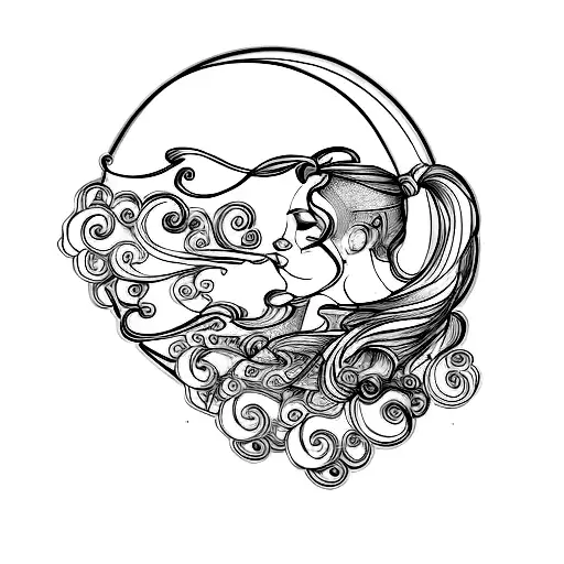 woman blowing wind tattoo design idea