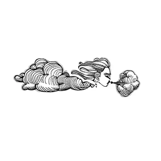 a woman blowing wind tattoo design idea