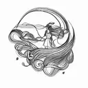 woman blowing wind tattoo design idea