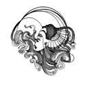 woman blowing wind tattoo design idea