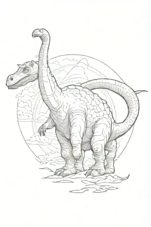 A fine line brontosaurus standing on it's back two legs with it's neck up in the air and back turned away  tattoo design idea