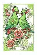 Green turaco as a two-headed playing card tattoo design idea