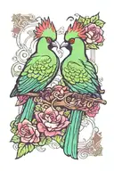 Green turaco as a two-headed playing card tattoo design idea