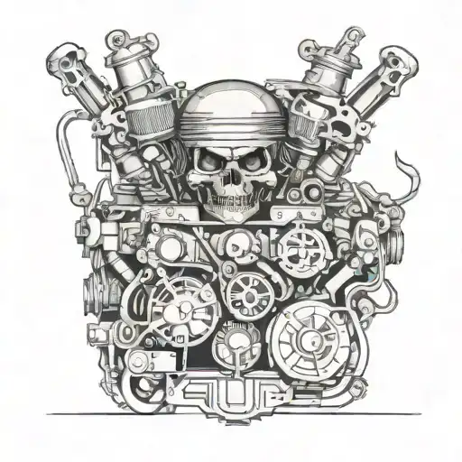 V8 engine, Buick wildcat 1965, skulls surrounded tattoo design idea