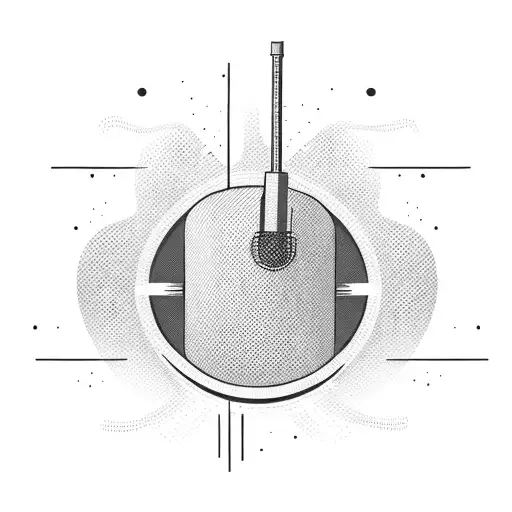 A stylized microphone surrounded by cleaning tools tattoo design idea