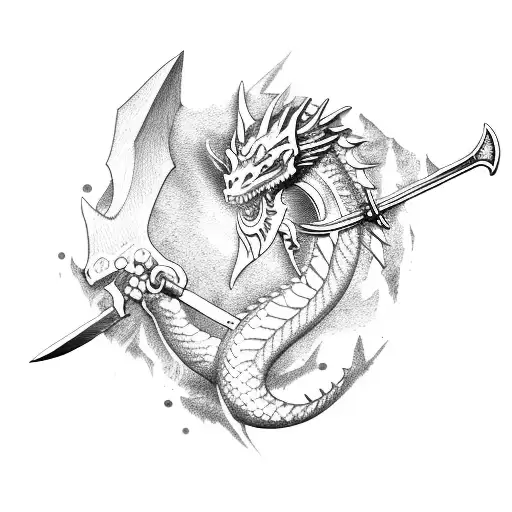 Dragon and sword tattoo design idea