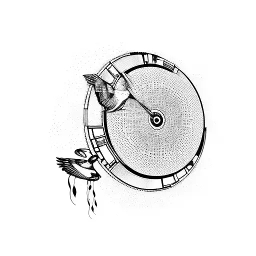 An intricate blackwork tattoo of a DJ turntable with waves and seagulls surrounding it tattoo design idea