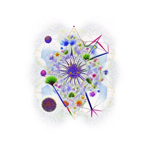 wild flowers with mathematical and cosmic themes tattoo design idea
