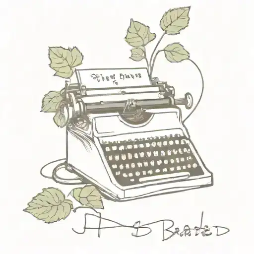 old typewriter with 'plant based' coming out the top on paper. typewriter is tangled in vines  tattoo design idea