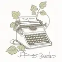 old typewriter with 'plant based' coming out the top on paper. typewriter is tangled in vines  tattoo design idea