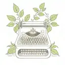 old typewriter with 'plant based' coming out the top on paper. typewriter is tangled in vines  tattoo design idea
