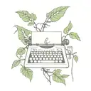 old typewriter with 'plant based' coming out the top on paper. typewriter is tangled in vines  tattoo design idea
