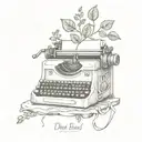 old typewriter with 'plant based' coming out the top on paper. typewriter is tangled in vines  tattoo design idea