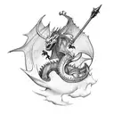 knight fighting a dragon on a mountain tattoo design idea