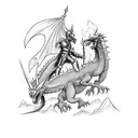 knight fighting a dragon on a mountain tattoo design idea