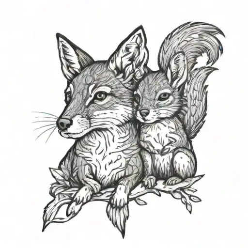 Frienship between coyote and squirrel tattoo design idea