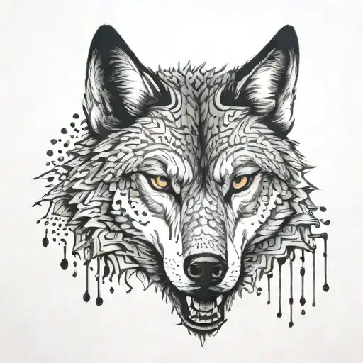 wolf with a zipper opening tattoo design idea