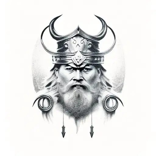 strong odin styled like a wizard with 2 ravens flying overhead with thunder tattoo design idea