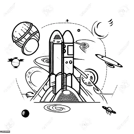 An abstract representation of a product manager's role in space exploration tattoo design idea