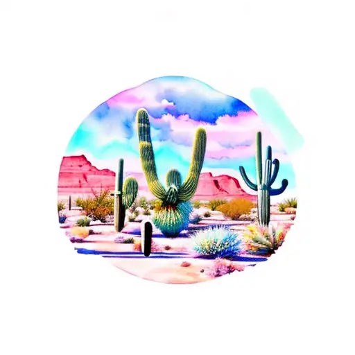 Arizona desert scene in watercolor  tattoo design idea