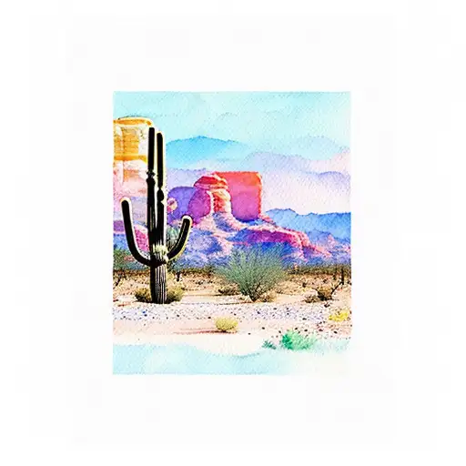 Arizona desert scene in watercolor  tattoo design idea