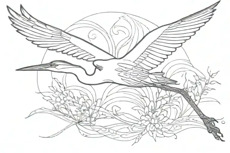 heron flying tattoo design idea