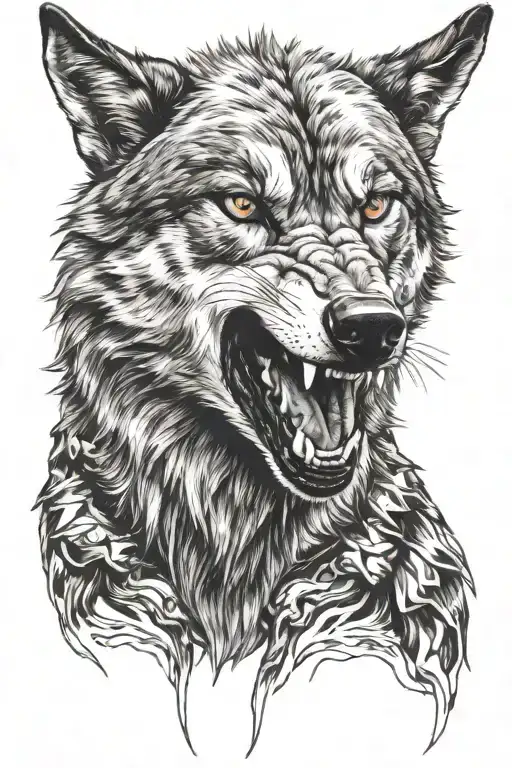 angry wolf with a grin tattoo design idea
