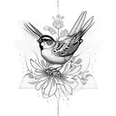 Sparrow with flowers tattoo design idea